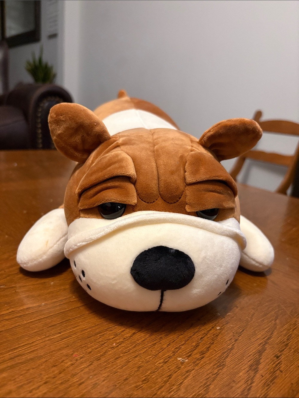 Brown and White Plush Dog Toy - Soft Decorative Pillow Plush